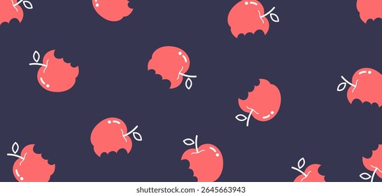 Abstract hand drawn apple bite pattern. seamless patterns for fabric, textiles, clothing, poster, cover, banner, wall art, home decor, background. Vector illustration