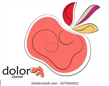 Abstract hand drawn apple vector artistic logo isolated on white. Line art artistic illustration with texture. Retro flat colors organic natural Eco food design. Organic healthy vegan doodle.