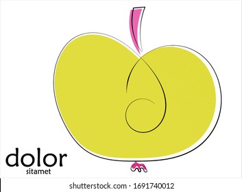 Abstract hand drawn apple vector artistic logo isolated on white. Line art artistic illustration with texture. Retro flat colors organic natural Eco food design. Organic healthy vegan doodle.