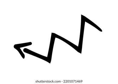 Abstract hand drawn arrow. Icon or sticker with black pointer in zigzag shape with corners. Design element for applications and websites. Cartoon simple linear vector illustration in doodle style