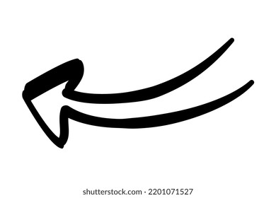 Abstract hand drawn arrow. Icon or sticker with large direction indicator. Pointing left and up. Design element for applications and websites. Cartoon simple linear vector illustration in doodle style