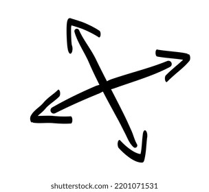 Abstract hand drawn arrow. Icon with crossed direction or path sign. Left, right, up and down. Design element for infographics and apps. Cartoon simple linear vector illustration in doodle style