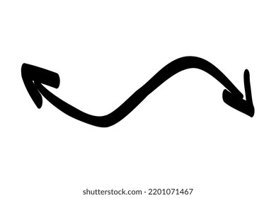 Abstract Hand Drawn Arrow. Thin Curved Double Sided Direction Indicator. Pointing Right And Left. Design Element For Print And Social Network. Cartoon Simple Linear Vector Illustration In Doodle Style