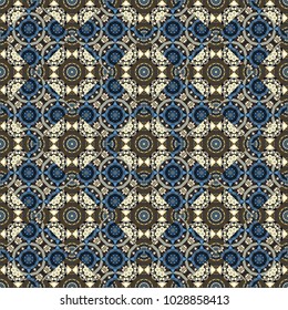 Abstract hand drawn art, stylized floral doodle background in beige, gray and black colors. Vector patchwork quilt pattern. Colorful seamless pattern in mosaic style. Textile fabric paper print.