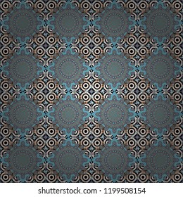 Abstract hand drawn art, stylized floral doodle background in beige, gray and blue colors. Vector patchwork quilt pattern. Textile fabric paper print. Colorful seamless pattern in mosaic style.