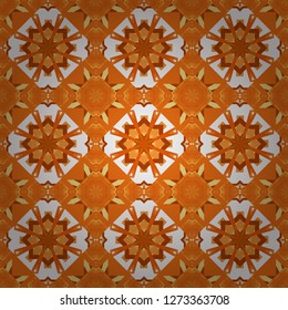 Abstract hand drawn art, stylized floral doodle background in yellow, white and orange colors. Vector patchwork quilt pattern. Textile fabric paper print. Colorful seamless pattern in mosaic style.