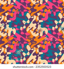 Abstract hand drawn artwork with seamless colorful wave pattern