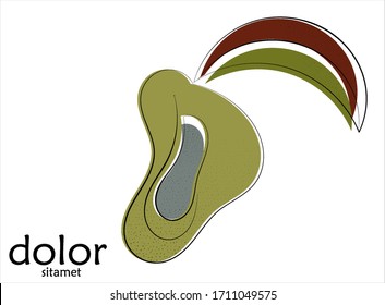 Abstract hand drawn avocado vector artistic logo isolated on white. Line art artistic illustration with texture. Retro flat colors organic natural Eco food design. Organic healthy vegan doodle.