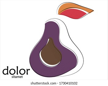 Abstraktes handgezeichnetes Avocado Vektor künstlerisches Logo isoliert auf weiß. Kunstzeilentext mit Textur. Retro flache Farben organische natürliche Öko-Lebensmittel-Design. Organische gesunde veganische Doodle.
