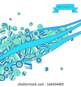 Abstract hand drawn background. Blue lines with circles.