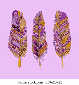 Abstract hand drawn background with feathers