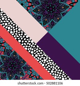 Abstract hand drawn background. Geometric floral pattern. Eastern ornament. Bright print texture. Poster, card, textile, pattern desktop Wallpaper