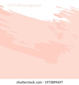 Abstract hand drawn background. Horizontal white border, pink brush strokes, spots on a peach background. Vector design template for card, cover, poster. 