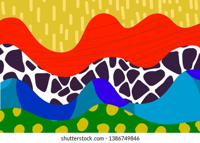 Abstract hand drawn background illustration in vibrant colors cartoon style