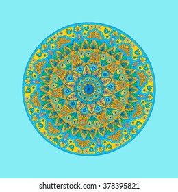 Abstract hand drawn background with oriental mandala. Round ornament pattern. 