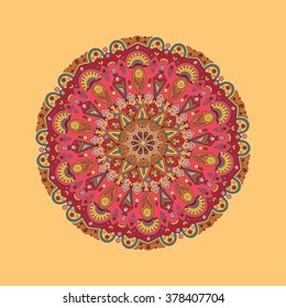 Abstract hand drawn background with oriental mandala. Round ornament pattern. 