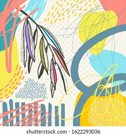 Abstract hand drawn background with twig. Contemporary illustration