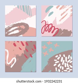 Abstract hand drawn backgrounds set. Pastel nature colours. Vector illustration.