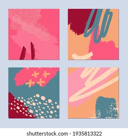Abstract hand drawn backgrounds set. Bright summer colors. Vector illustration.