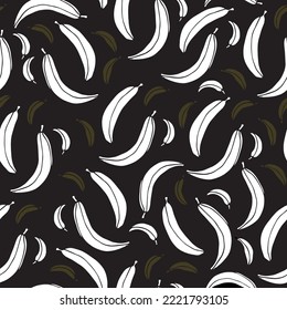 Abstract hand drawn banana vector texture on black background