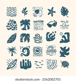 abstract hand drawn beach design element collection