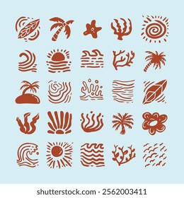 abstract hand drawn beach design element collection