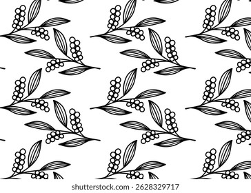 Abstraktes handgezeichnetes Beeren- und Blattmuster, minimalistisches Design, Hintergrund, bearbeitbar, einfach anzuwenden, Designvektor, Tapete, Verpackung
