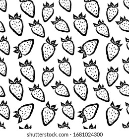 Abstract hand drawn black line strawberry vector seamless pattern, design element, card, background