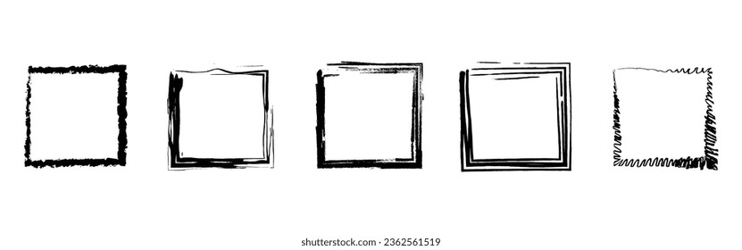 Abstract Hand Drawn Black Paint Brushes Pack, Rectangular Grunge Frame and Borders. Modern Decorative Grunge Brush Stroke Design isolated on white background. Vector Illustration