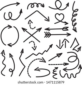 Abstract hand drawn black vector arrows for concept design in white background