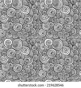 abstract hand drawn black and white circles seamless background pattern with pattern swatch