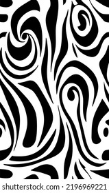 Abstract hand drawn black and white  wavy pattern. Winding water flow like a zebra pattern.