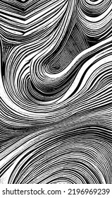 Abstract hand drawn black and white  wavy pattern. Winding water flow like a zebra pattern.