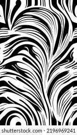 Abstract hand drawn black and white  wavy pattern. Winding water flow like a zebra pattern.