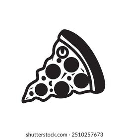 Abstract hand drawn black and white silhouette pizza isolated on white background. 