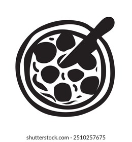 Abstract hand drawn black and white silhouette pizza isolated on white background. 