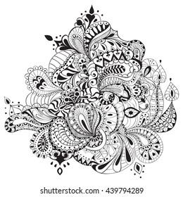 Abstractas dibujado a mano ilustración en blanco y negro. Puede ser utilizado para el libro para colorear adulto