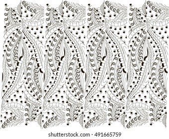 Abstract hand drawn black and white ornament for fabric print, vector illustration