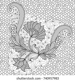 Abstract hand drawn black and white Floral seamless vector pattern with Pebble background