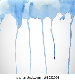 Abstract hand drawn blue watercolor background, vector illustration, drip watercolors on a paper. Watercolor composition.