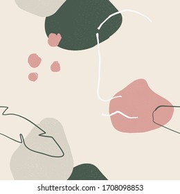 Abstract hand drawn bohemian seamless pattern. Paint background in pastel colors with face, hand, leaves. Design for poster, card, invitation, placard, brochure, flyer. Vector. Isolated.