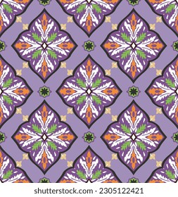 Abstract Hand Drawn Boho Style Ethnic Damask Pattern Seamless Vector Design Trendy Fashion Colors Perfect for Allover Fabric Print or Wrapping Paper Lilac Purple Tones