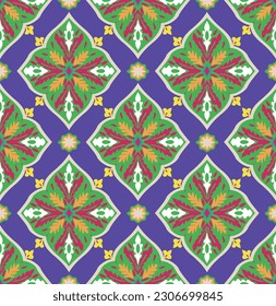 Abstract Hand Drawn Boho Style Ethnic Damask Pattern Seamless Vector Design Trendy Fashion Colors Perfect for Allover Fabric Print or Wrapping Paper Electric Purple Background