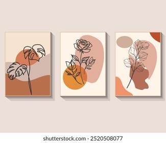 abstract hand drawn boho wall art painting vector minimalist line art