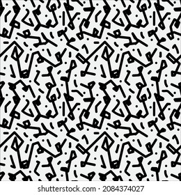 Abstract hand drawn broken line seamless pattern, black and white texture. Doodle style vector.