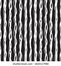 Abstract hand drawn brush pen wavy line pattern. Seamless irregular geometric vector vertical stripe on white background. Appropriate for modern products, packaging, graphic projects, concept design.