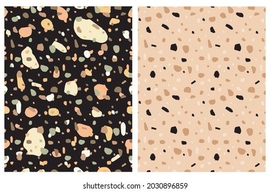 Abstract Hand Drawn Brush Spots Vector Patterns. Brown and White Daubs on a Blush Beige and Black Background. Irregular Geometric Repeatable Vector Design for Textile, Wrapping Paper. Spot Print.