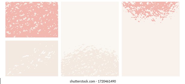 Abstrakte handgezeichnete Pinselstriche Vektorgrafiken. Blassrote und beige Spatter auf hellbeigem Hintergrund. Freehand Print. unregelmäßiger geometrischer Hintergrund. Pastellfarbige Vektorblöcke ohne Text.