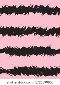 Abstract Hand Drawn Brush Stripes Vector Pattern. Black Grunge Freehand Stripes on a Light Pink Background. Irregular Striped Repeatable Vector Design for Textile, Wrapping Paper.