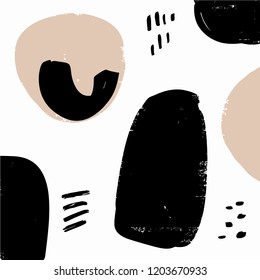 Pincel dibujado a mano trazo formas simples textura patrón. Afiche escandinavo elegante o para ropa, tarjetas, papel de envoltura y otros. Ilustración del vector, EPS